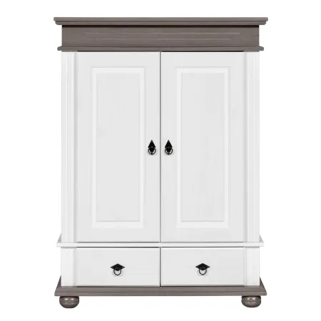 Armadio a 2 Ante con 2 Cassetti Camera da Letto in Legno Bianco Grigio