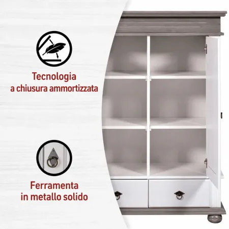 Armadio a 2 Ante con 2 Cassetti Camera da Letto in Legno Bianco Grigio