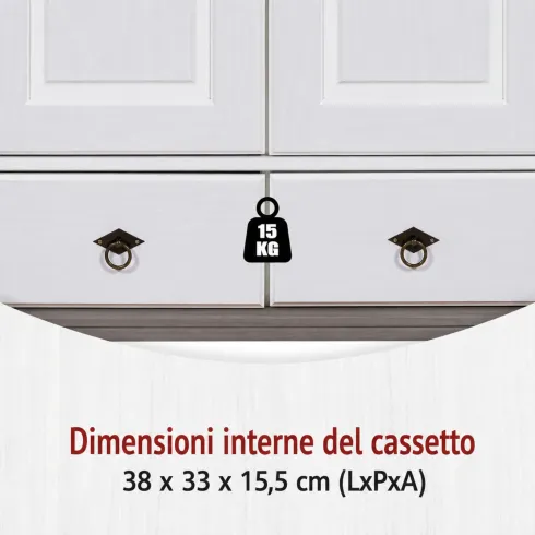 Armadio a 2 Ante con 2 Cassetti Camera da Letto in Legno Bianco Grigio