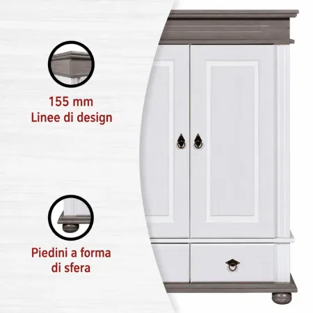Armadio a 2 Ante con 2 Cassetti Camera da Letto in Legno Bianco Grigio