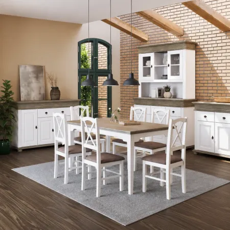 Tavolo da Pranzo Bianco Grigio 160x90x77 cm in Legno Massello