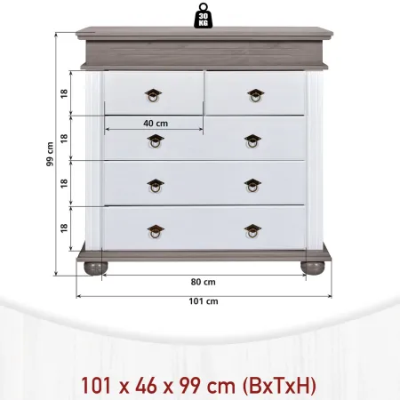 Cassettiera per Camera da Letto 5 Cassetti in Legno Bianco Grigio