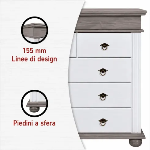 Cassettiera per Camera da Letto 5 Cassetti in Legno Bianco Grigio