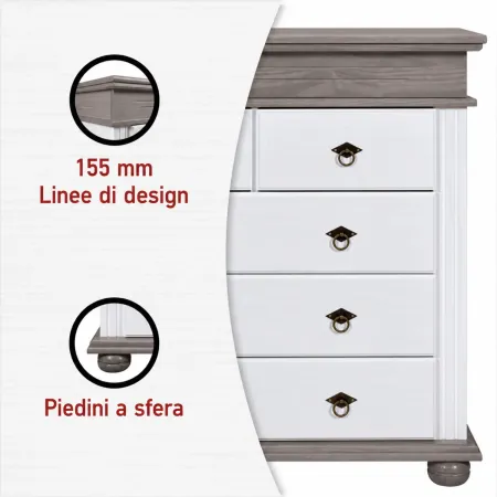 Cassettiera per Camera da Letto 5 Cassetti in Legno Bianco Grigio