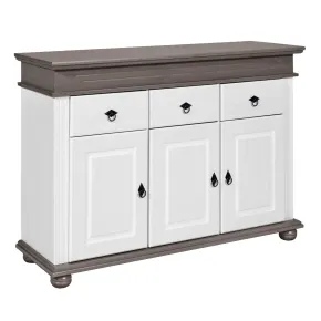 Credenza da Cucina in Legno Massello Bianco Grigio 3 Ante 3 Cassetti