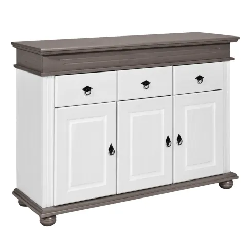 Credenza da Cucina in Legno Massello Bianco Grigio 3 Ante 3 Cassetti