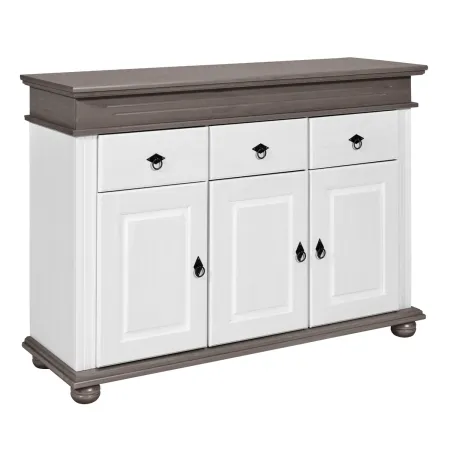 Credenza da Cucina in Legno Massello Bianco Grigio 3 Ante 3 Cassetti