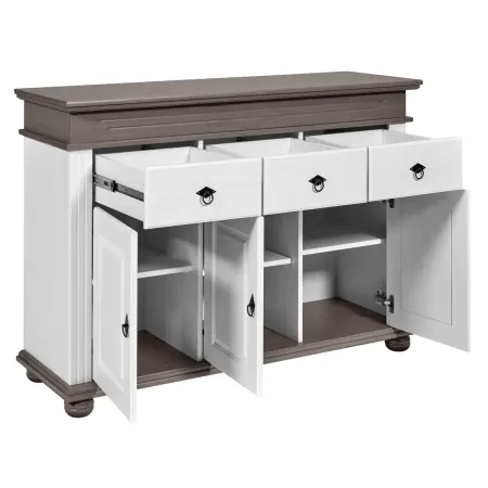 Credenza da Cucina in Legno Massello Bianco Grigio 3 Ante 3 Cassetti