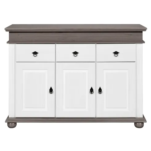 Credenza da Cucina in Legno Massello Bianco Grigio 3 Ante 3 Cassetti