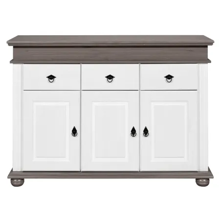 Credenza da Cucina in Legno Massello Bianco Grigio 3 Ante 3 Cassetti