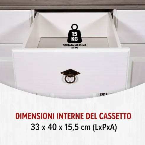 Credenza da Cucina in Legno Massello Bianco Grigio 3 Ante 3 Cassetti