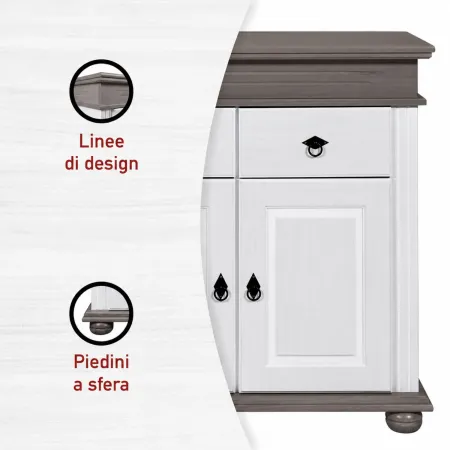 Credenza da Cucina in Legno Massello Bianco Grigio 3 Ante 3 Cassetti