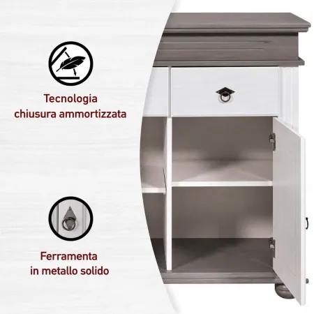 Credenza da Cucina in Legno Massello Bianco Grigio 3 Ante 3 Cassetti
