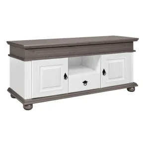 Mobile Porta TV con 2 Ante Cassetto Legno Bianco Grigio da Soggiorno