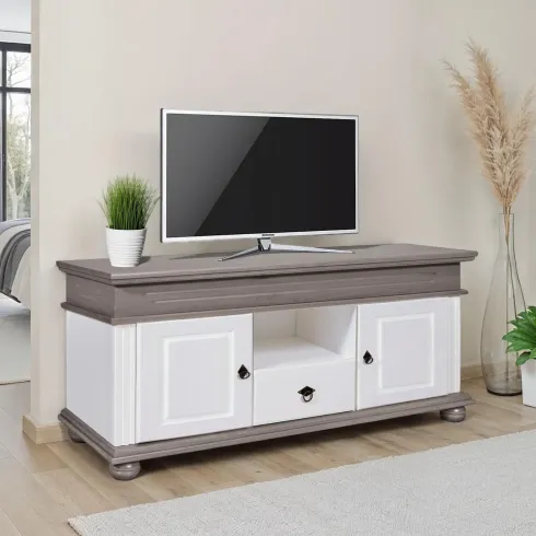 Mobile Porta TV con 2 Ante Cassetto Legno Bianco Grigio da Soggiorno