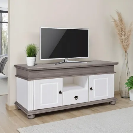 Mobile Porta TV con 2 Ante Cassetto Legno Bianco Grigio da Soggiorno