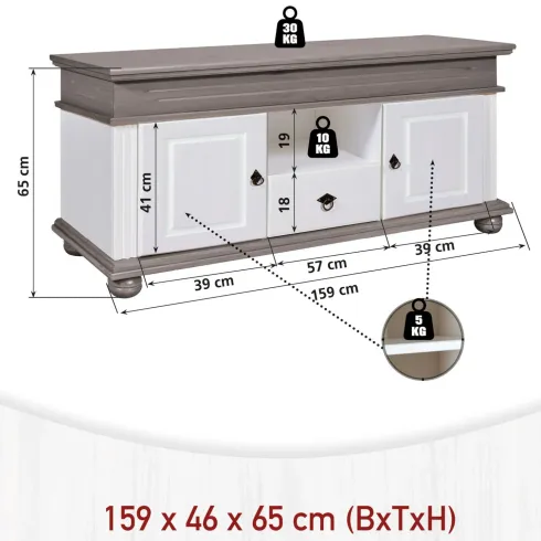 Mobile Porta TV con 2 Ante Cassetto Legno Bianco Grigio da Soggiorno