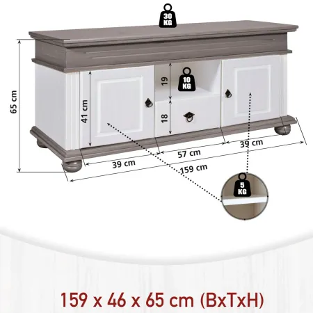 Mobile Porta TV con 2 Ante Cassetto Legno Bianco Grigio da Soggiorno