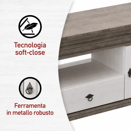 Mobile Porta TV con 2 Ante Cassetto Legno Bianco Grigio da Soggiorno