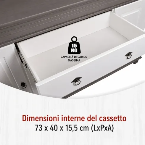 Madia 4 Ante con Cassetto Legno Bianco Grigio Credenza da Soggiorno