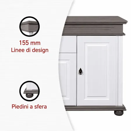 Madia 4 Ante con Cassetto Legno Bianco Grigio Credenza da Soggiorno