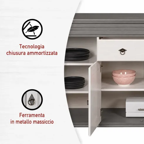 Madia 4 Ante con Cassetto Legno Bianco Grigio Credenza da Soggiorno
