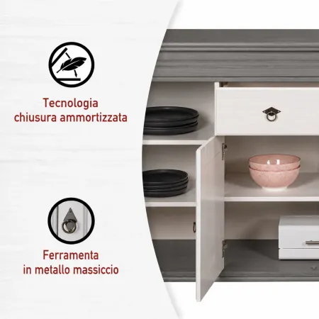 Madia 4 Ante con Cassetto Legno Bianco Grigio Credenza da Soggiorno