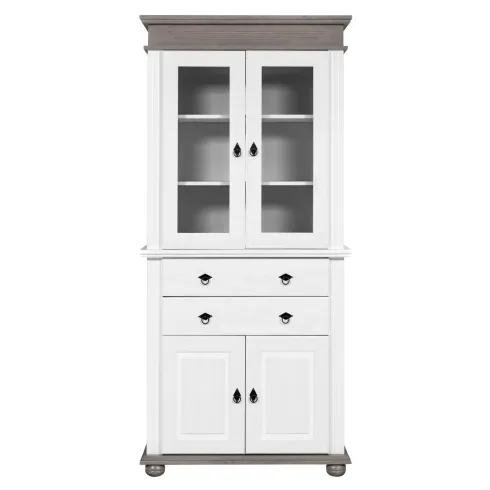 Vetrina Credenza in Legno Bianco Grigio con 4 Ante da Soggiorno Cucina