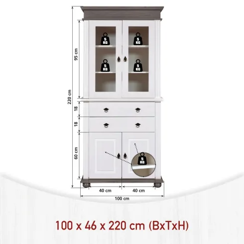 Vetrina Credenza in Legno Bianco Grigio con 4 Ante da Soggiorno Cucina
