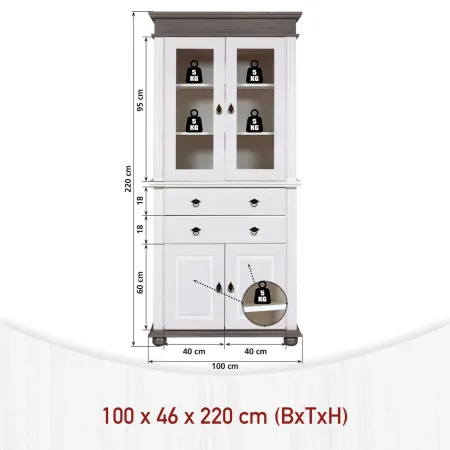 Vetrina Credenza in Legno Bianco Grigio con 4 Ante da Soggiorno Cucina