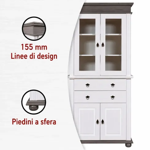 Vetrina Credenza in Legno Bianco Grigio con 4 Ante da Soggiorno Cucina