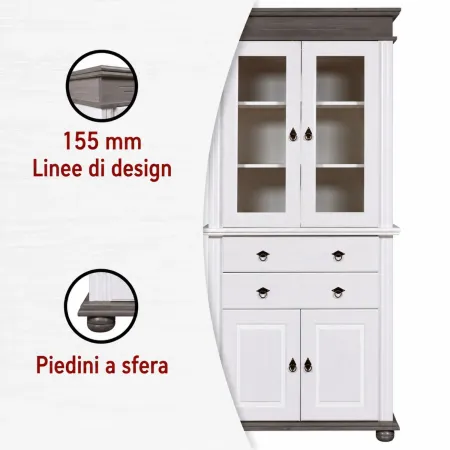 Vetrina Credenza in Legno Bianco Grigio con 4 Ante da Soggiorno Cucina