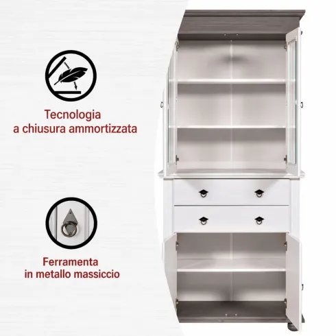 Vetrina Credenza in Legno Bianco Grigio con 4 Ante da Soggiorno Cucina