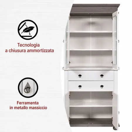 Vetrina Credenza in Legno Bianco Grigio con 4 Ante da Soggiorno Cucina