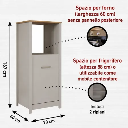 Colonna Cucina per Frigo Forno Mobile Beige Rovere Anta Reversibile