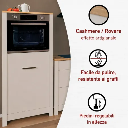Colonna Cucina per Frigo Forno Mobile Beige Rovere Anta Reversibile