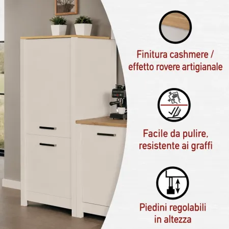 Colonna Cucina per Frigo Freezer Mobile Beige Rovere 2 Ante Reversibili