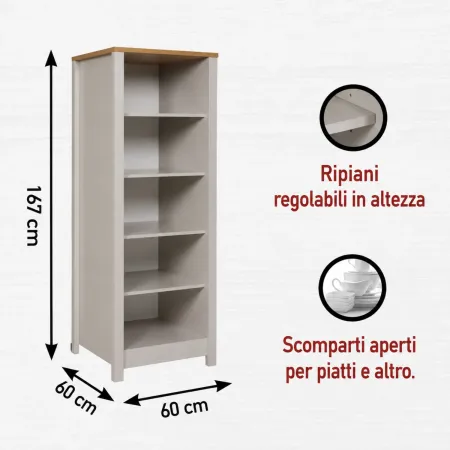 Mobile Scaffale Cucina Aperto con 4 Ripiani Regolabili Beige Rovere