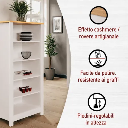 Mobile Scaffale Cucina Aperto con 4 Ripiani Regolabili Beige Rovere