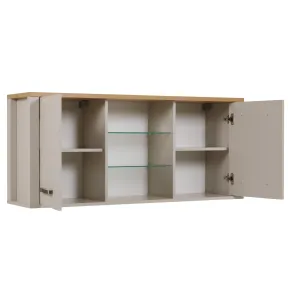 Pensile Cucina Beige Rovere con Ripiani in Vetro 2 Ante 130x33x57,5 cm 2