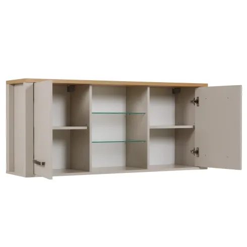 Pensile Cucina Beige Rovere con Ripiani in Vetro 2 Ante 130x33x57,5 cm