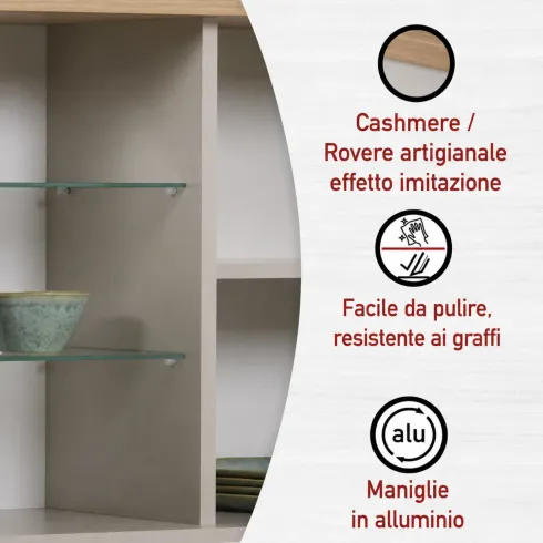 Pensile Cucina Beige Rovere con Ripiani in Vetro 2 Ante 130x33x57,5 cm