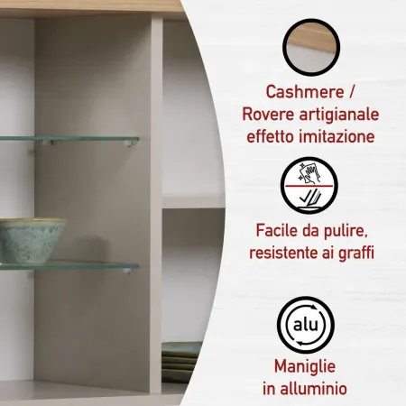 Pensile Cucina Beige Rovere con Ripiani in Vetro 2 Ante 130x33x57,5 cm