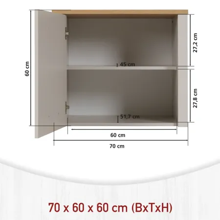 Pensile Cucina Singolo Beige Rovere con Anta Soft-Close 70x60x60,5 cm
