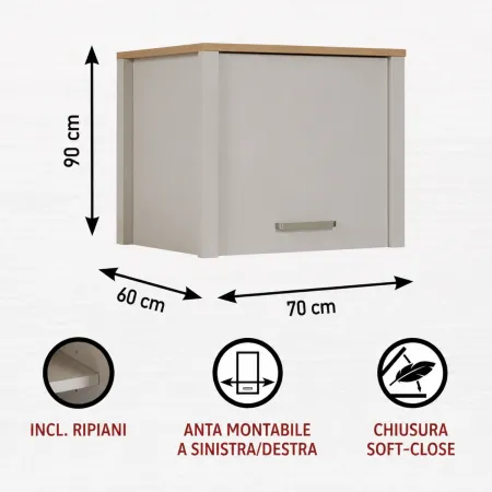 Pensile Cucina Singolo Beige Rovere con Anta Soft-Close 70x60x60,5 cm