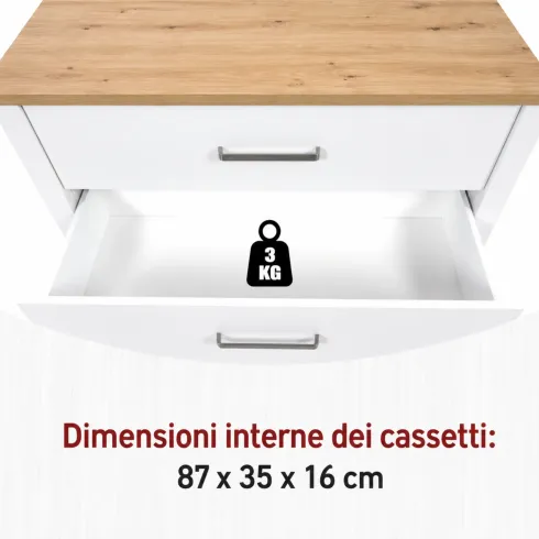 Cassettiera 3 Cassetti Soft-Close Bianco Rovere per Camera da Letto
