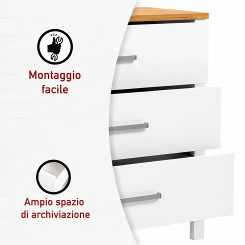 Cassettiera 3 Cassetti Soft-Close Bianco Rovere per Camera da Letto