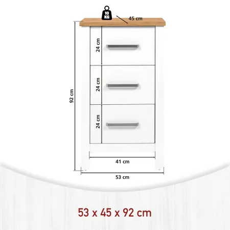 Cassettiera 3 Cassetti 53x45x92 cm Bianco Rovere per Camera da Letto