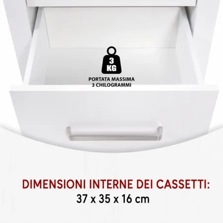 Cassettiera 3 Cassetti 53x45x92 cm Bianco Rovere per Camera da Letto