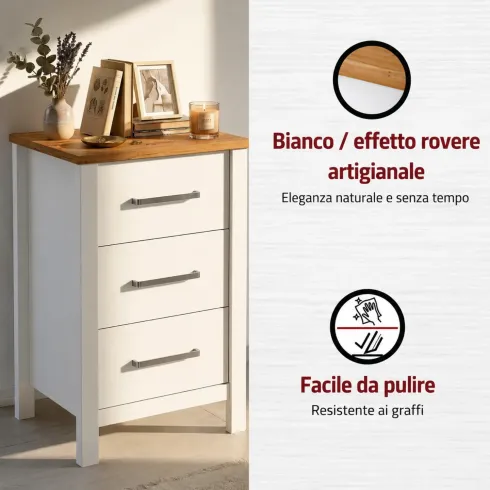 Cassettiera 3 Cassetti 53x45x92 cm Bianco Rovere per Camera da Letto